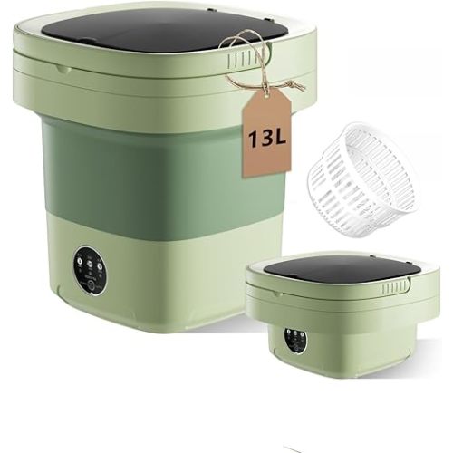 Portable Washing Machine, Mini Washer 13L Upgraded Capacity with 3 Modes Deep Cleaning for Underwear, Shirt, Baby Clothes, Small Items.Foldable Mini Laundry Washer for Apartments,Camping,Travel(Green)
