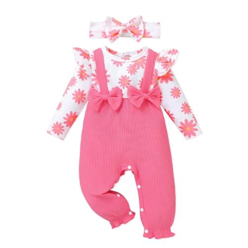 AMAWMW Newborn Baby Girl Clothes Rufffle Sleeve Romper With Headband Set | Infant Girl Outfit, Long Sleeve Jumpsuit, Soft And Breathable Material, Size 0-18 Months