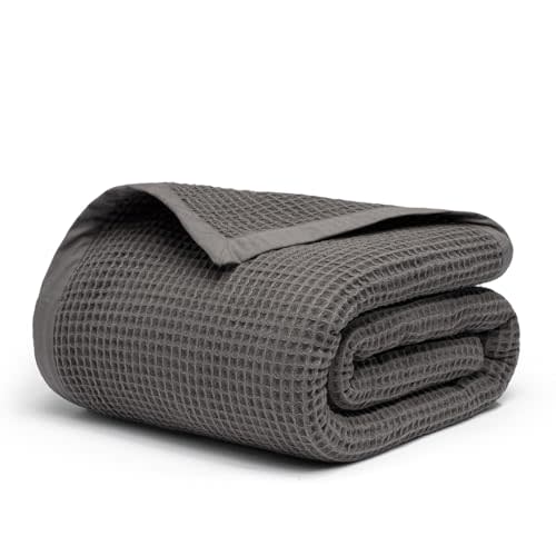 Salt Earth GOTS Certified 100% Organic Cotton Throw Blanket, 55" X 60" Waffle Blankets & Throws for Bed, Throw Blanket for Couch, Modern & Cozy Blanket, All Season,Comfy & Soft Blanket(Charcoal Grey)
