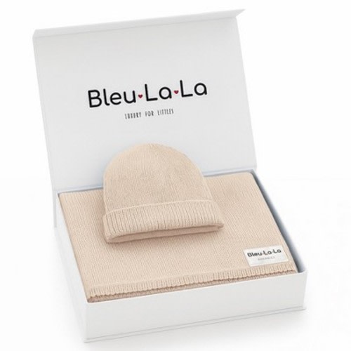 Bleu La La Luxe Collection 100% Organic Luxury Knit Baby Blanket + Hat Set - Oatmeal