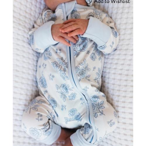 Blue Rose Garden Zipper Romper – In My Jammers (0-3 Months)