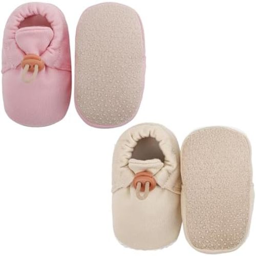 2 Pack Newborn Shoes Soft Sole Baby Sock Booties Drawstring Infant Boys Girls First Walking Slippers, 0-6 Months