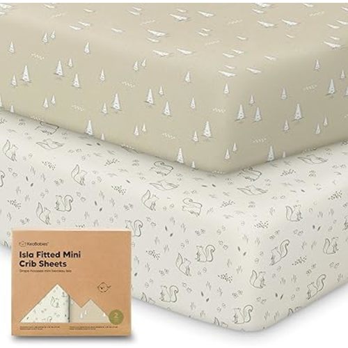 Pack and Play Sheets Fitted - 2-Pack Mini Crib Sheets for Pack N Play Mattress 38x26, Soft & Cozy, Neutral Toddler Playard Bedding, Snug Fitted Mini Baby Crib Mattress Cover Boy, Girl (Pine Grove)