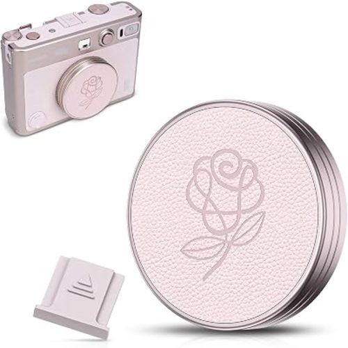 Pink Retro Leather Lens Cap for Fujifilm Insta Mini EVO with Hot Lens Cover