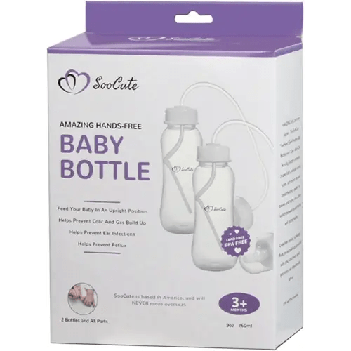 Hands-Free Baby Bottle - Anti-Colic Nursing System 9 oz Baby Bottle with Fast Flow Nipple/Teat 3m+ with Tube Straw Feeding System for Toddler 1 Year+ (2 Bottles - Soo Cute)