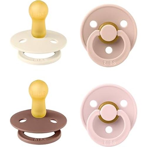 BIBS Pacifiers - Colour 4-Pack | BPA Free Baby Pacifier | Round Nipple Binkies | Natural Rubber Latex Soother | Made in Denmark | Size 6-18 Months | Blush Mix