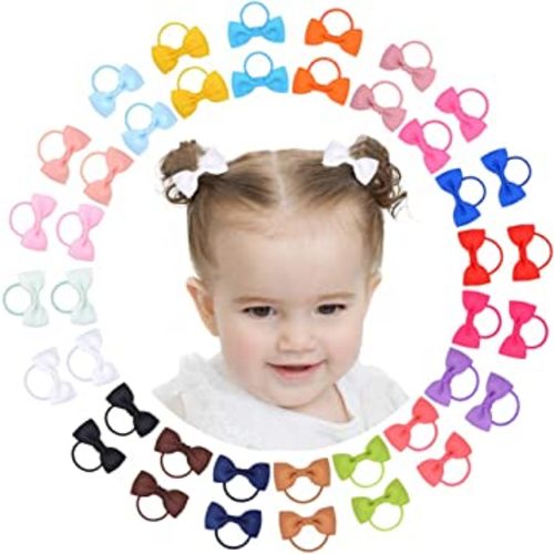 40PCS 2 Inches Baby Girls Hair Bows Ties Mini Boutique Elastic Hair Rubber Ribbon Hair Band Accessories for Kids Toddlers Infants (40 PCS), Multi-colored