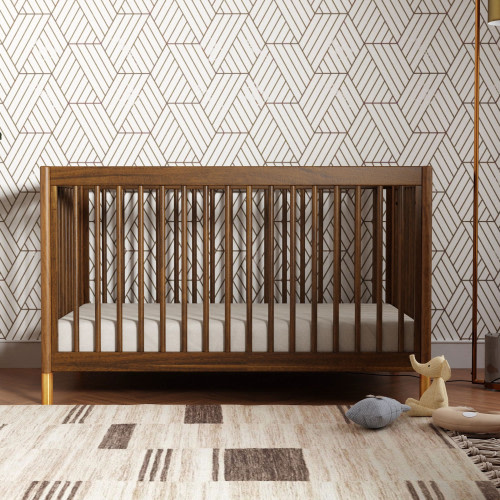babyletto Gelato 4-in-1 Convertible Crib with Toddler Bed Conversion Kit - Natural Walnut & Gold Feet