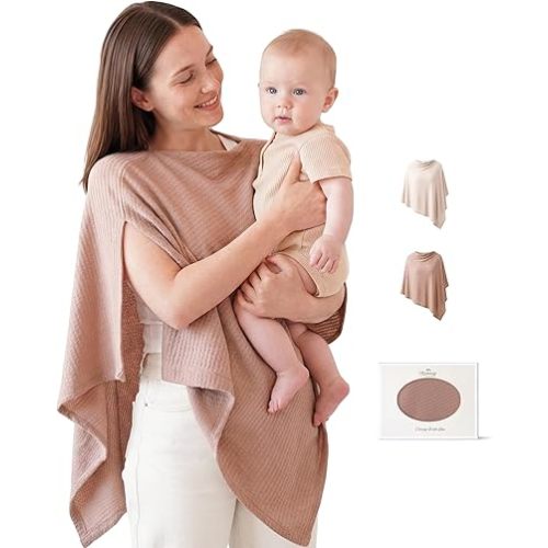 Konssy Nursing Cover for Breastfeeding, Soft & Breathable Privacy Poncho, Multi-Use Feeding Shawl, Comfortable & Portable Breastfeeding Cover for Women (Camel)