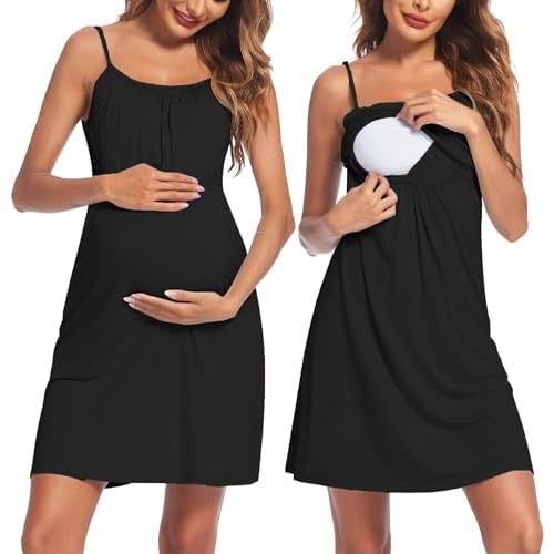 Ekouaer Women's Nursing Nightgown Maternity Dress Breastfeeding Gown Full Slips Sleepwear