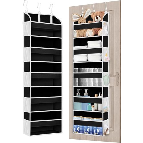 TAHAVICE 1 Pack Over The Door Storage Organizer with 5 Pockets 10 Mesh Side Pockets, 44 lbs Weight Capacity Door Hanging Organizers and Storage for Bedroom,Bathroom,Nursery,Pantry,Dorm(Black)