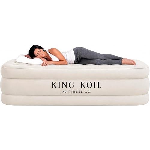 King Koil 20" Queen Air Mattress with Built-in High-Speed Pump - CNN Underscored Top Pick, Sleeps Like a Real Bed, Inflates in 2 Minutes, 600 lb Capacity for Guests, Camping, Home, 1-Year Warranty