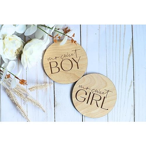 FELIXTA SET 2 OF He's Here/She's Here Wooden Baby Announcement Sign, WHITE (07)