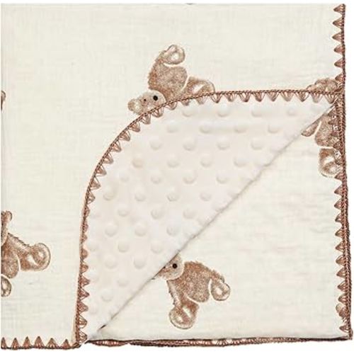 Baby Blanket Double Layer Cotton 40 x 40 Soft Receiving Blanket with Pattern Machine Washable Brown Bear