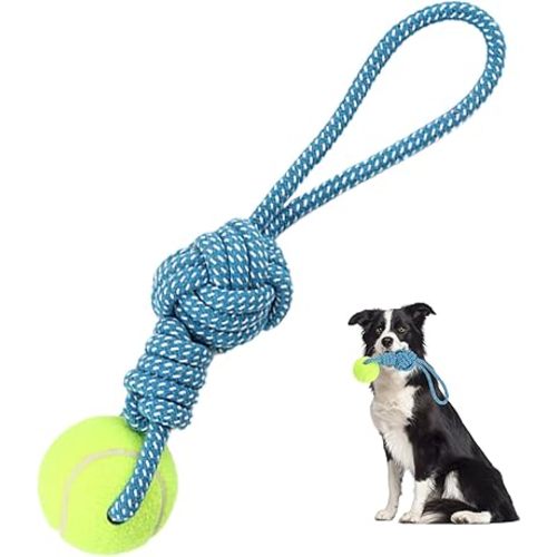 Dog Rope Toy for Medium and Small Dogs Interactive Puppy Toys Tug of War Rope Tether Tug Outdoor Dog Toy 1 Knot Puppy Teething Chew Cotton with Tennis Ball