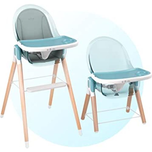 Children of Design 6 in 1 Deluxe Wooden High Chair for Babies & Toddlers, Modern Safe & Compact Baby Highchair, Easy to Clean & Assemble Removable Tray & Cushion, 6 Options 3 Seat Positions 2 Heights