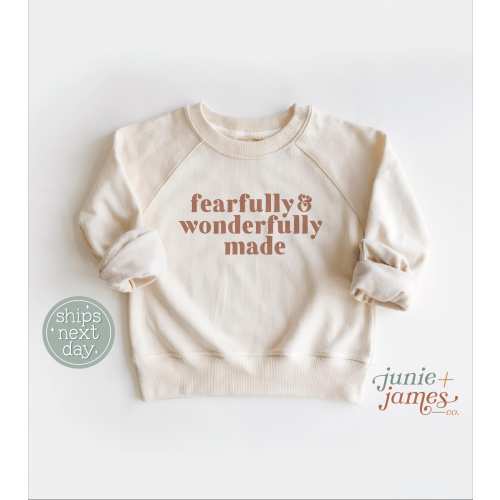 Fearfully & Wonderfully Made Toddler Sweatshirt - Scripture Christian Faith Toddler Crewneck - Retro Christian Toddler Pullover