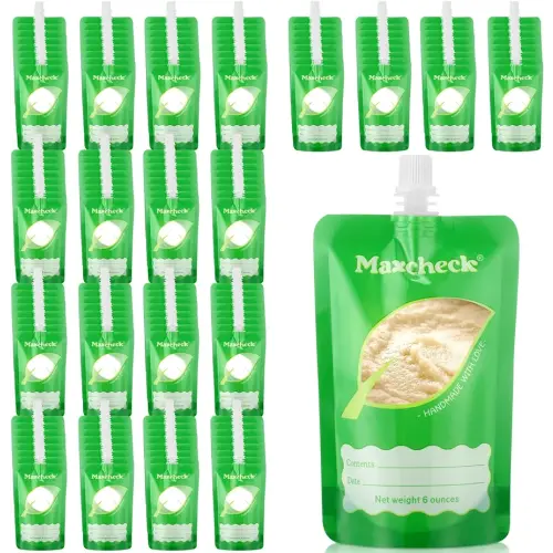 Maxcheck 200 Pack Disposable Baby Food Pouches 6oz Baby Food Storage Containers Plastic Fresh Squeezed Pouches for Kids Toddler Freezer Safe Pouch Holder for Applesauce, Purees and Yogurts