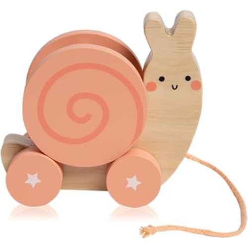 Pearhead Montessori Snail Pull Toy, Wooden Toddler Walking Toy