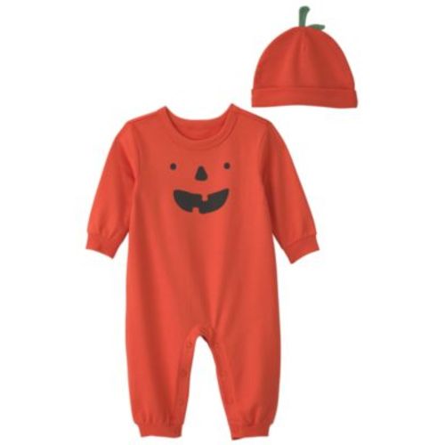 Baby Boys' and Baby Girls' Pumpkin Long-Sleeve Jumpsuit and Hat, 2-Piece Set