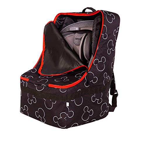 J.L. Childress Disney Baby Padded Backpack Car Seat Bag - Mickey Mouse | 3X thicker padding travel bag protects & fits most infant carriers, car seats & boosters for airport gate or baggage check