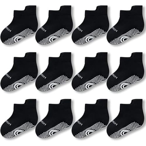 Bamboo Baby Non Slip Ankle Socks - Soft Cotton for Sensitive Skin (6 Pairs, Mixed Colors, Infants-Toddlers-Kids)