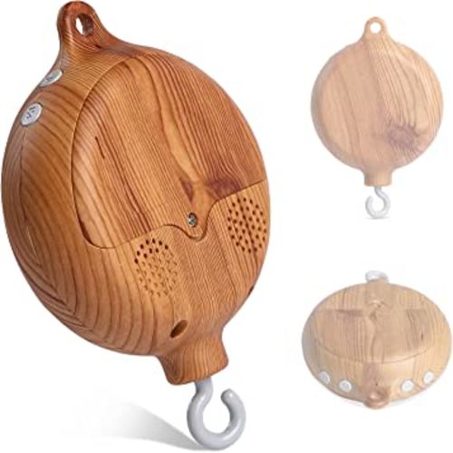 HI BABY MONMENT Baby Crib Mobile Music Box, Rotary Mobile Motor with Rotating Hook, Imitation Wood Spinner, 12 Lullabies, Battery Operated & Volume Adjustable, Newborn