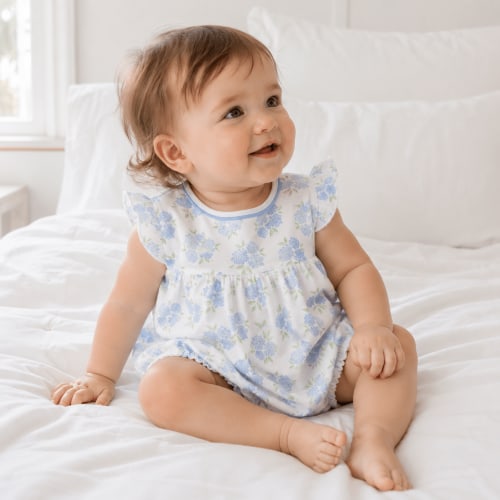 Baby Girl Floral Print Bubble - Dreamy Hydrangeas - Pima Cotton – Magnolia Baby