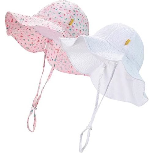 Baby Girls Sun Hat Cute Flower Toddler Summer Outdoor Infant Beach Wide Brim Flowers and tie dye