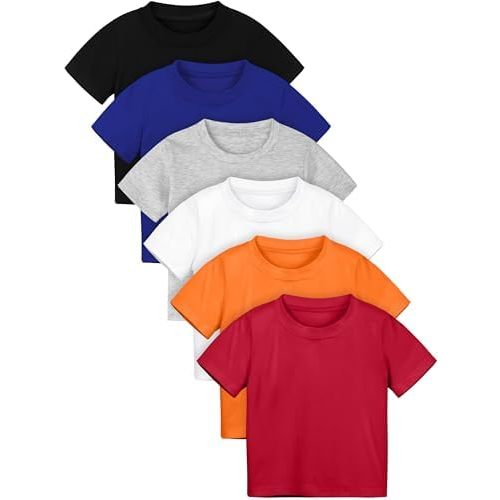 Poroka 6 Pack Baby Toddler Boys Solid Short-Sleeve Tee Shirts Infant Cotton T-Shirt with Crew Neck for Toddlers
