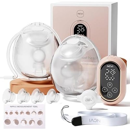 NCVI Ultra-Lightweight Wearable Breastfeeding Pump Hands-Free&Portable, Hospital-Grade Double Electric Breast Pump Come with Leak-Proof Double Fit Flange, 4 Modes 9 Levels, 19/21mm for Small Nipples