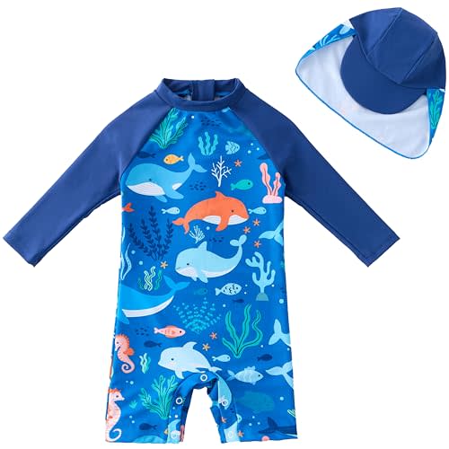 UMELOK Baby Boys UPF 50+ Sun Protection One Piece Rashguard Swimsuit with Snap Bottom