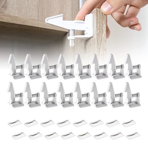 Inaya 16-Pack Cabinet Locks (Standard Length), Child Safety Latches - Baby Proofing Cabinets and Drawer Locks - 3M Adhesive - No Drilling & No Tools Required - Child Proof Your Home