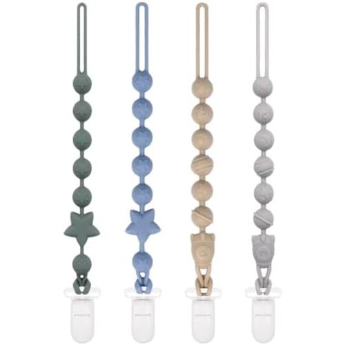 Babygoal Silicone Pacifier Clips,4 Pack Chair Toys Straps Stroller Accessories Toddler Bottle Straps Car Seat Toys Baby Travel Essential Baby Toy Clips 4GJS07-CA