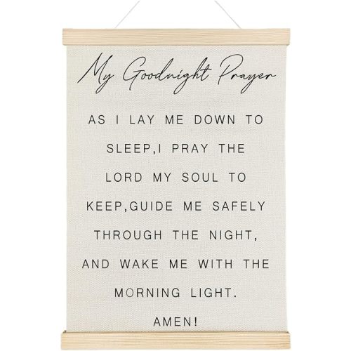 My Goodnight Prayer Wall Decor with Wooden Poster Hanger - Christian Home Decor, Religious Bible Verses Wall Art Posters for Home Bedroom, 12x16 Inch