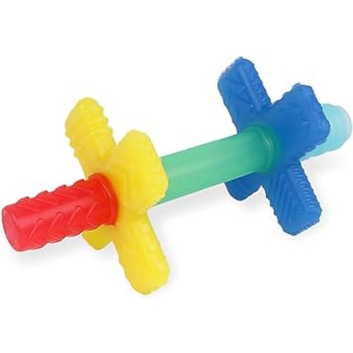 Itzy Ritzy Teensy Tube Teether; Textured Hollow Baby Teething Tube That Reaches Front Teeth & Back Molars, Made of Soft Silicone (Rainbow)