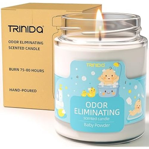 TRINIDa Baby Powder Odor Eliminating Candles for Home Scented, Eliminates 99% of Pet, Smoke, Food and Other Smells Quickly, Highly Fragranced Candle, Premium Soy Candles Set for Women