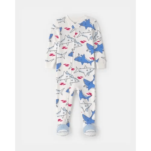 Baby Boy Shark 100% Cotton Snug Fit 1-Piece Pajama - Ivory/Blue | Carter's