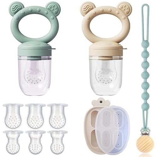 4 Pack Stylish Anti-Drop Baby Fruit Feeder & Breastmilk Popsicle Molds for Teething with Lids, The Perfect Food Feeder, Teether Pacifier, Easy-to-Clean Silicone Feeder Teethers, Extra Silicone Clips