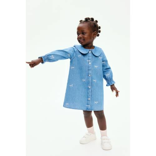 EMBROIDERED-DETAIL DENIM SHIRT DRESS