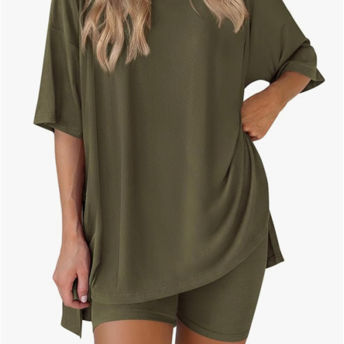 PRETTYGARDEN Women's Two Piece Lounge Set 2025 Summer Casual Oversized Shirts Biker Shorts Matching Airport Travel Outfit