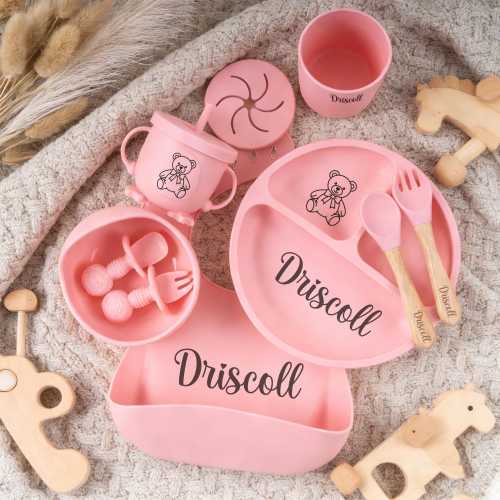 Custom Feeding Set with Name, Engraved Silicone Baby Weaning Set, Personalized Weaning Set, Toddler Bowl & Bib, Baby Plate, Baby Shower Gift