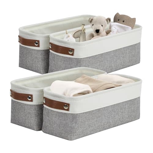 DECOMOMO Narrow Storage Bins Small Baskets for Organizing Bathroom, Toilet Tank, Towel Storage, Entryway, Gifts (Grey and White - Set of 4)