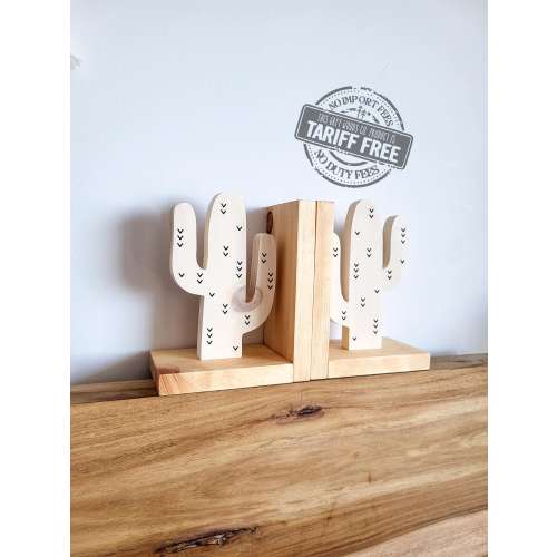 Saguaro Cactus Wood Bookends: Rustic Chevron Nursery Decor