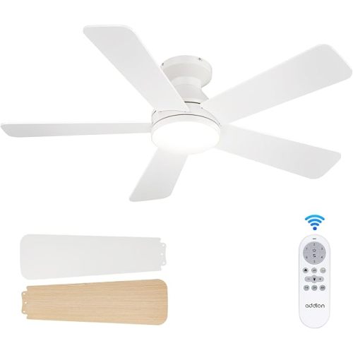 addlon Ceiling Fans with Lights, 42 Inch Low Profile Ceiling Fan with Light And Remote Control, Flush Mount, Reversible, 3CCT, Dimmable, Quiet, White Small Ceiling Fan for Bedroom Indoor/Outdoor Use
