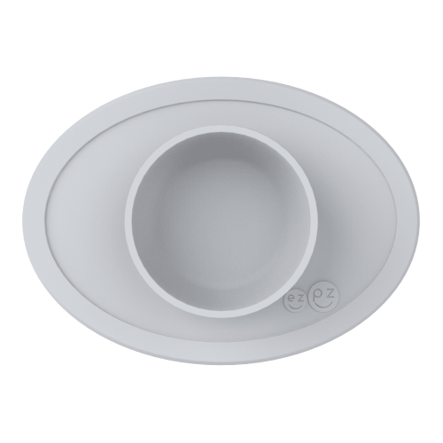 ezpz Tiny Bowl (Pewter) - 100% Silicone Placemat + Bowl - Suctions to the Surface - Designed by a Pediatric Feeding Specialist - 6 Months+