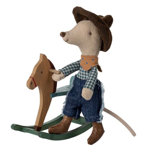 Cowboy mouse on rocking horse, Little brother - Maileg USA