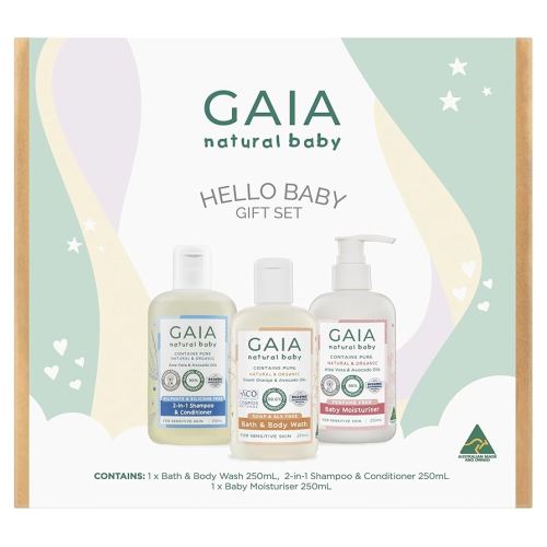 Gaia Skin Natural Baby Hello Baby 3 Piece Gift Set, Multicolour