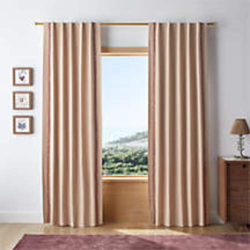 Charles Street Poppy Coral Embroidered Yarn-Dyed Organic Cotton Blackout Window Curtain Panel 44"x84" by Jeremiah Brent