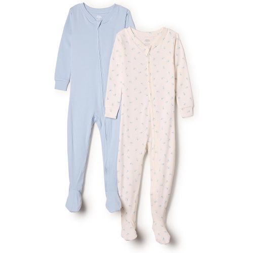 Amazon Essentials Unisex_baby Tight Fit Cotton Footed Pajama (2 Pack), Little Bunnies/Pale Blue, 6-9 Months